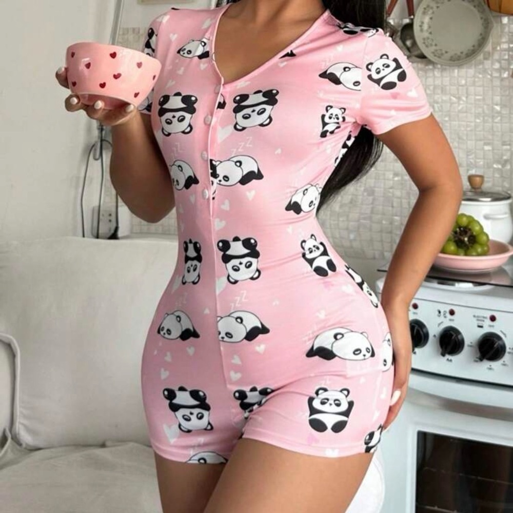 Women's Cute Panda Heart Print Pajamas - Picture 1 of 4